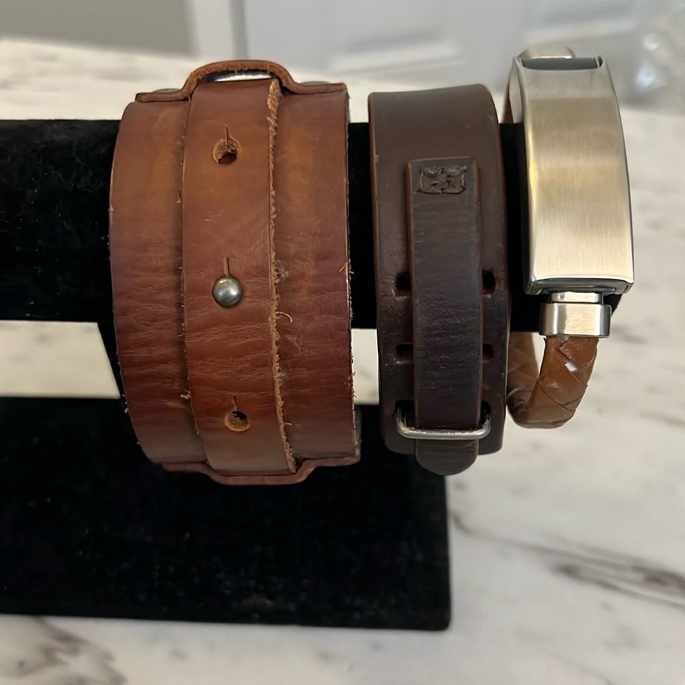 Men Leather Cuffs and USB Charging Cord Bracelet